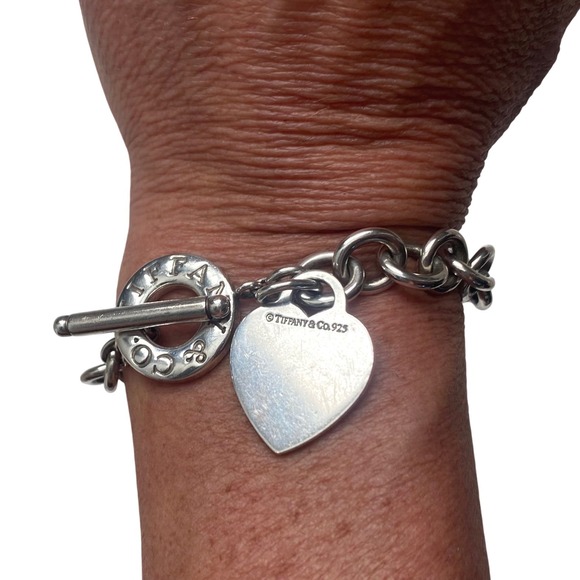 VTG TIFFANY & CO Silver Heart Tag Pendant Toggle Chain Bracelet Authentic Chunky - Picture 6 of 8